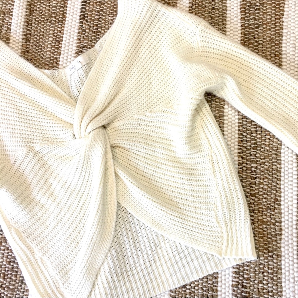 Full Circle crop ivory small cable knit sweater winter long sleeve cream